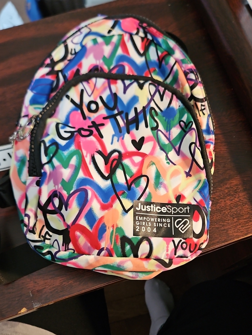 Justice Multicolor Heart Graffiti Mini Backpack - Pink Blue Green Purple Black
